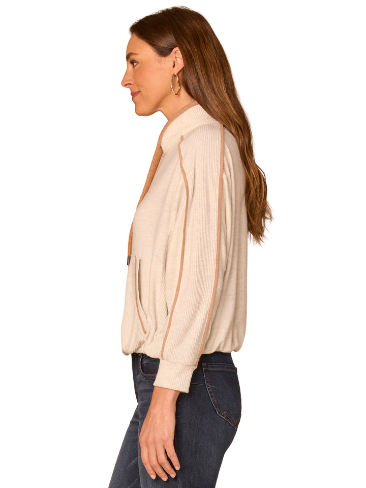 Mixed Media Knit Tie Collar Top, view 5 – Pamela Scott