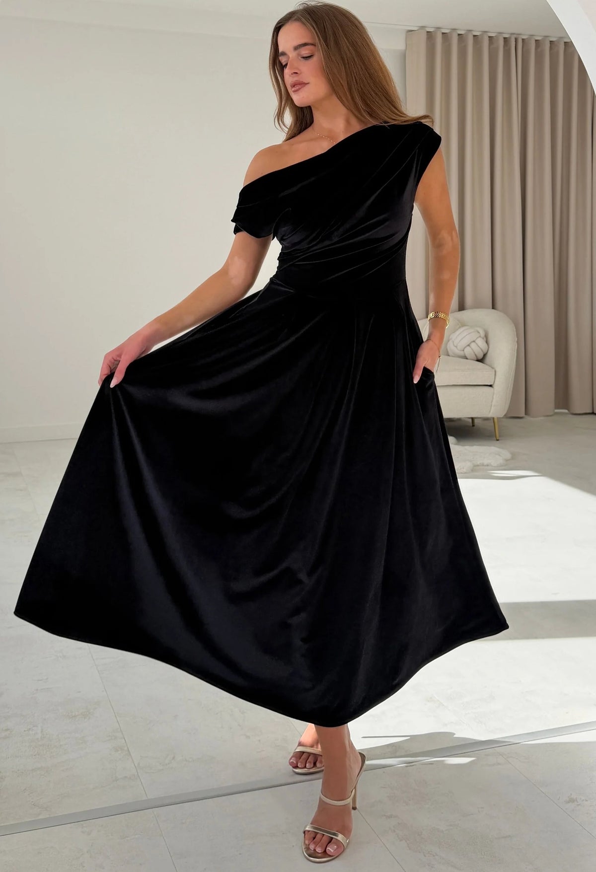 Betty Asymmetric Velvet Midi Dress
