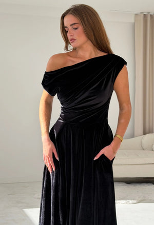 Betty Asymmetric Velvet Midi Dress