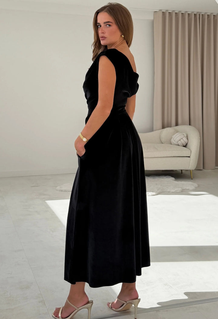 Betty Asymmetric Velvet Midi Dress