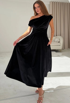 Betty Asymmetric Velvet Midi Dress