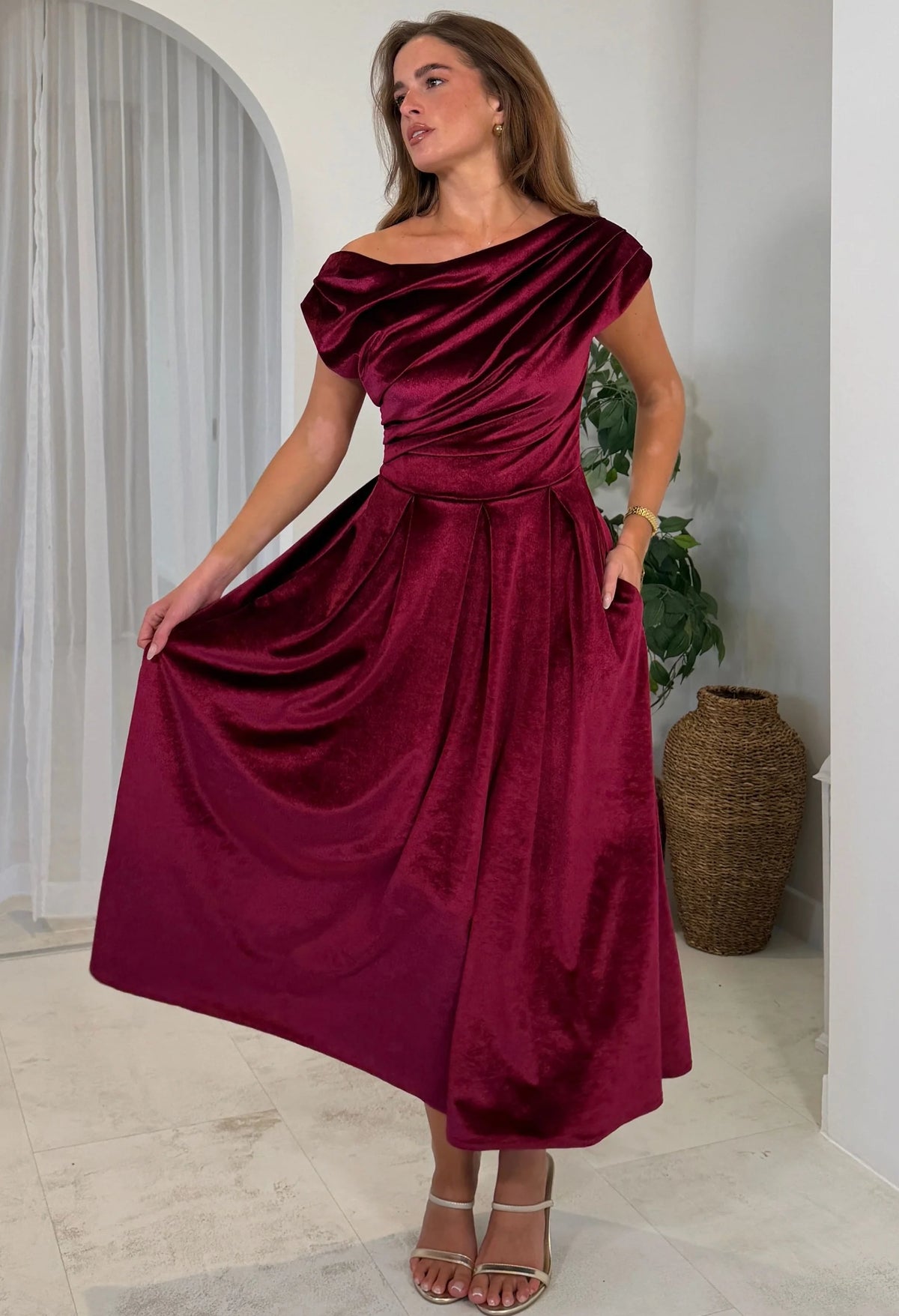 Betty Asymmetric Velvet Midi Dress