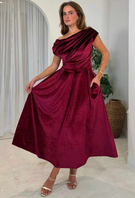 Betty Asymmetric Velvet Midi Dress