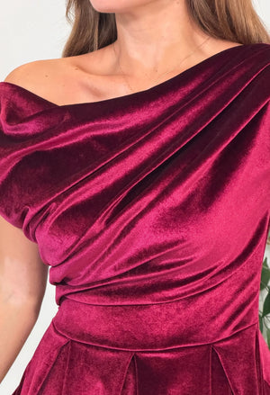 Betty Asymmetric Velvet Midi Dress