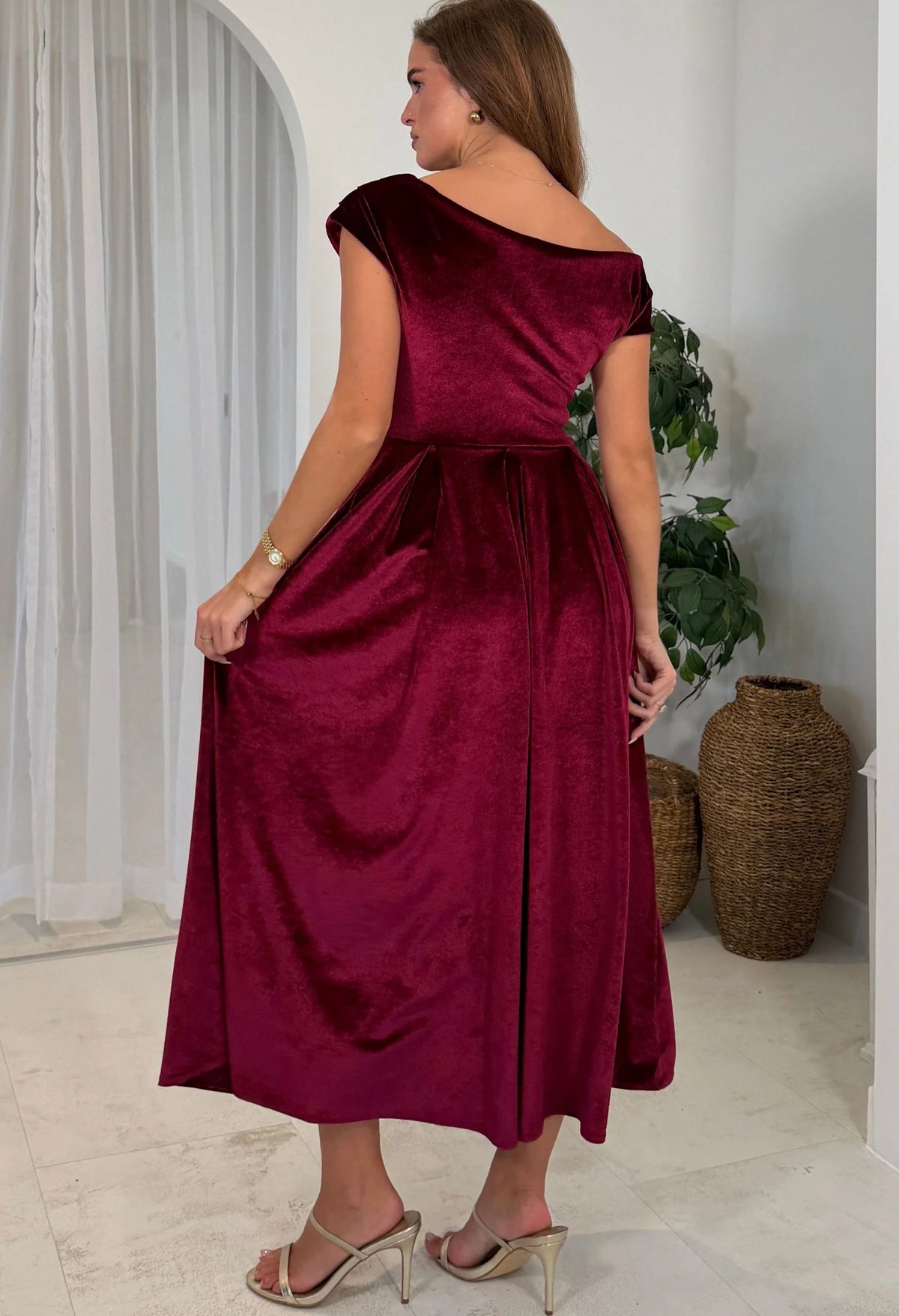 Betty Asymmetric Velvet Midi Dress