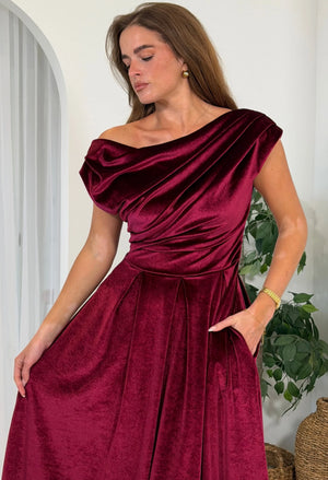 Betty Asymmetric Velvet Midi Dress