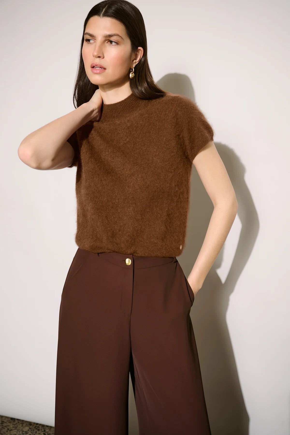 Brushed Wool Short Sleeve Sweater, view 3 – Pamela Scott