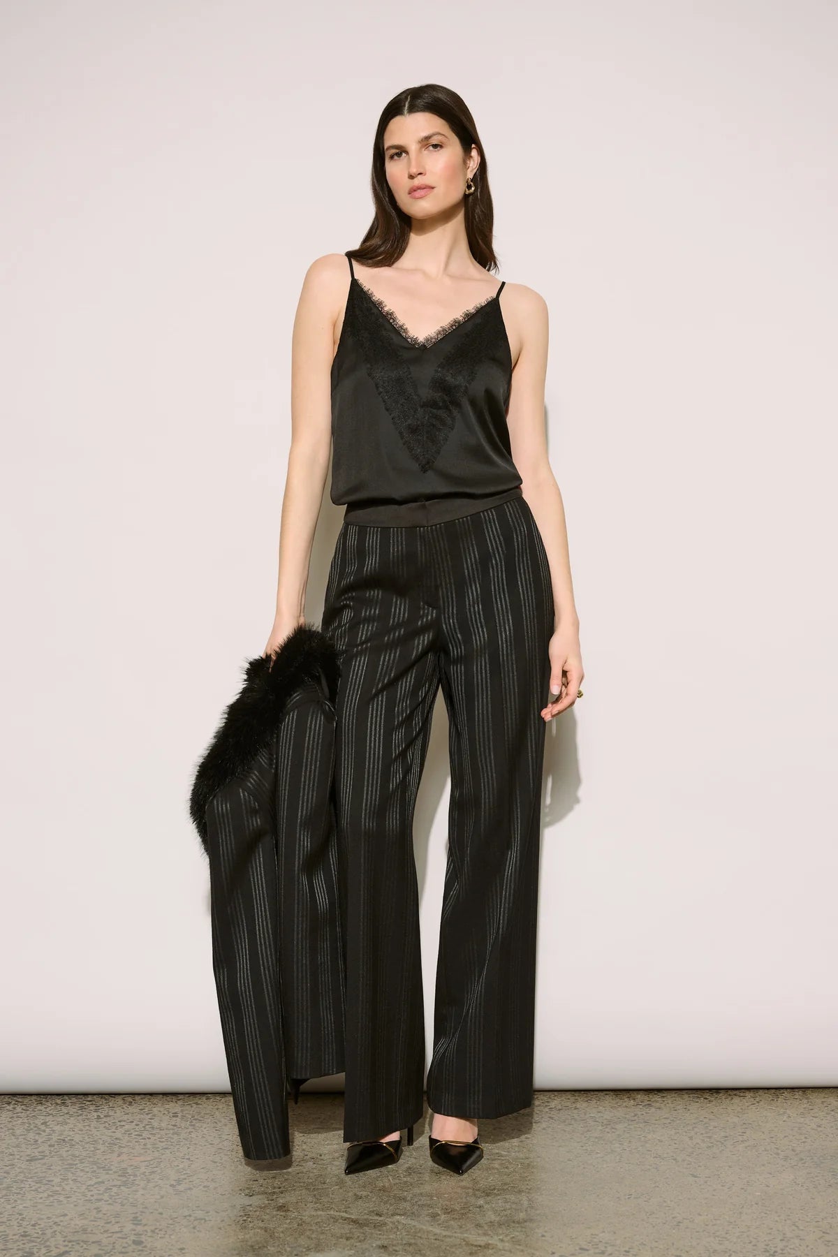 Tailored Striped Wide-Leg Pants, view 3 – Pamela Scott