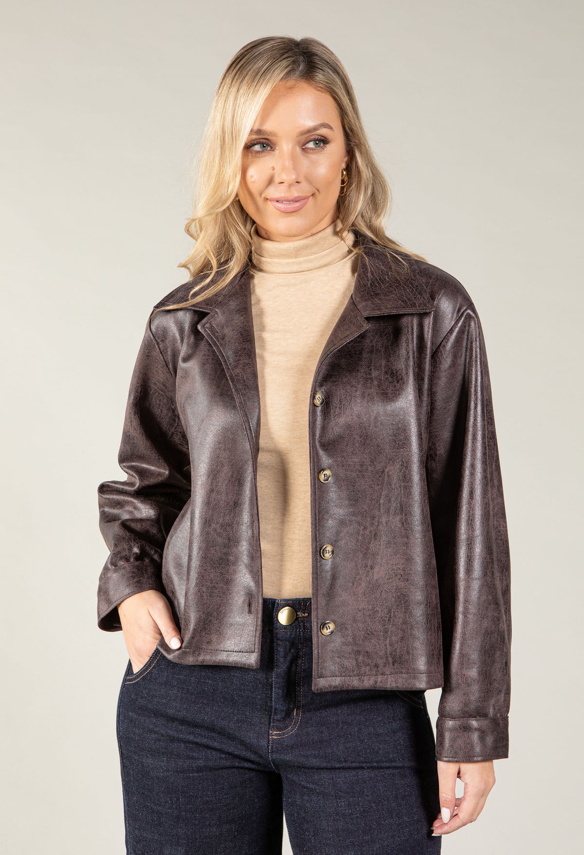 Vintage Look Faux Leather Jacket
