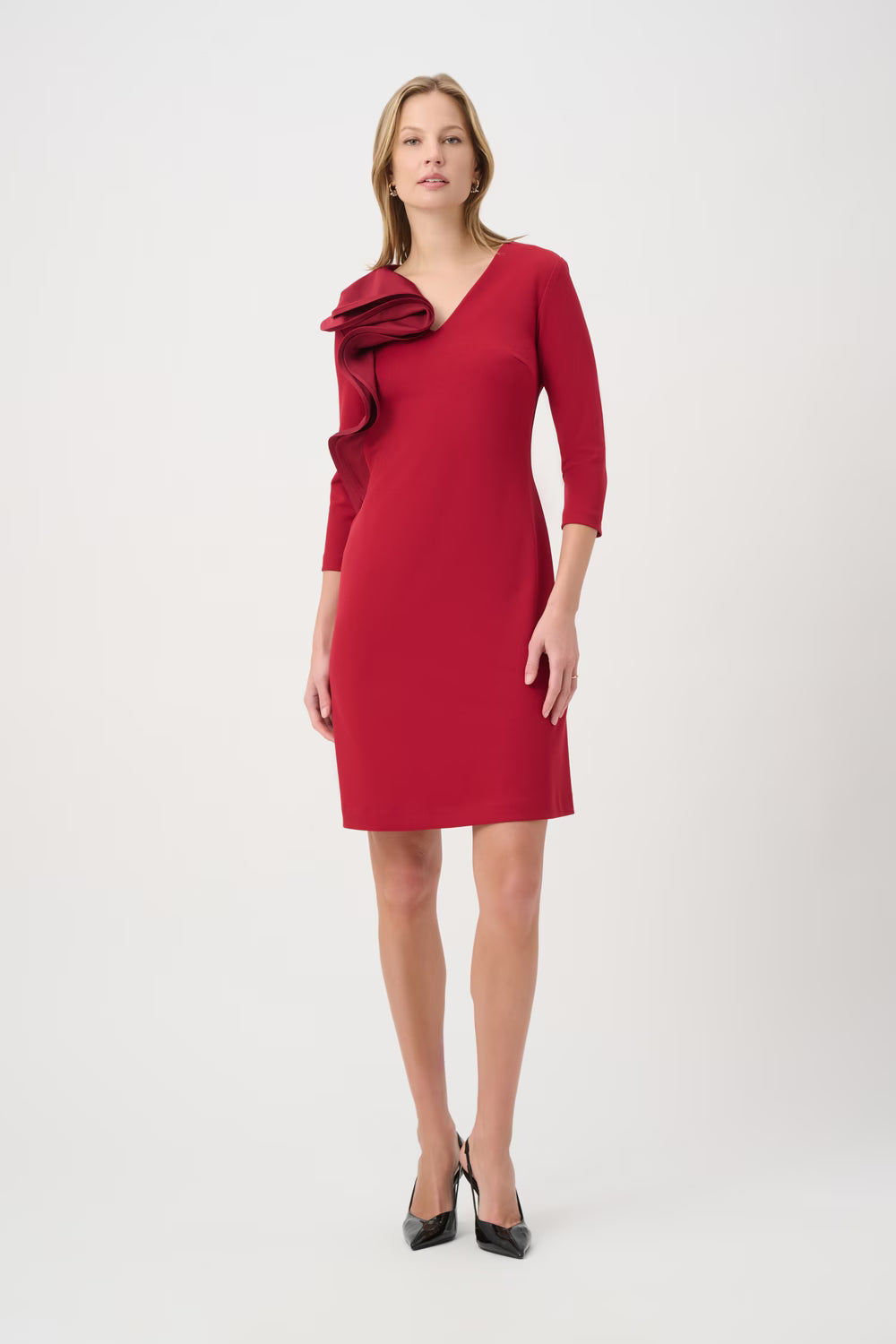 Ruffled Sheath V-neck Dress