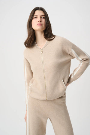 Striped Sleeve Zip-Up Sweater