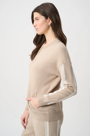 Striped Sleeve Zip-Up Sweater