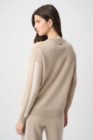 Striped Sleeve Zip-Up Sweater