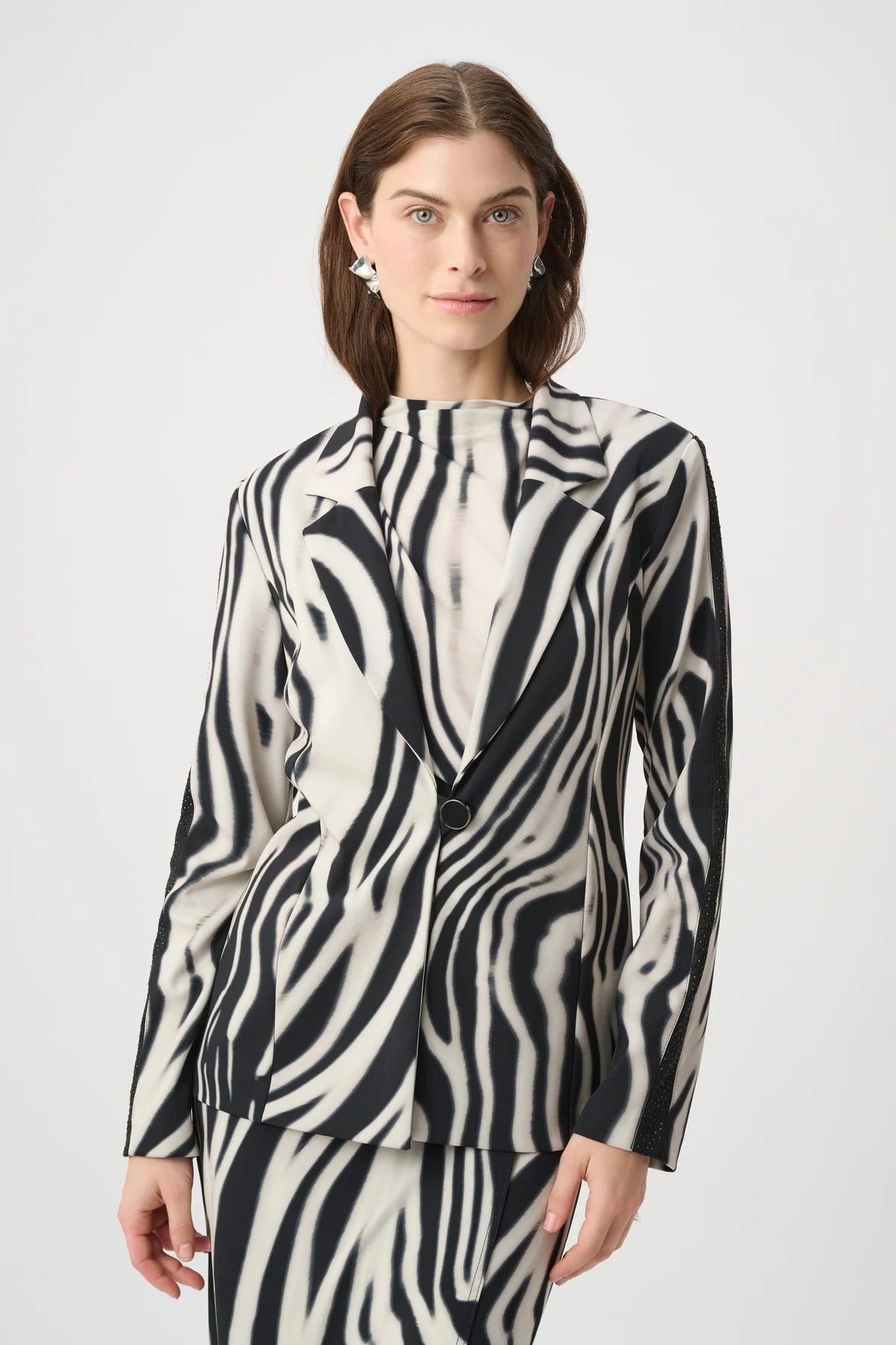 Rhinestone Trim Zebra Print Blazer