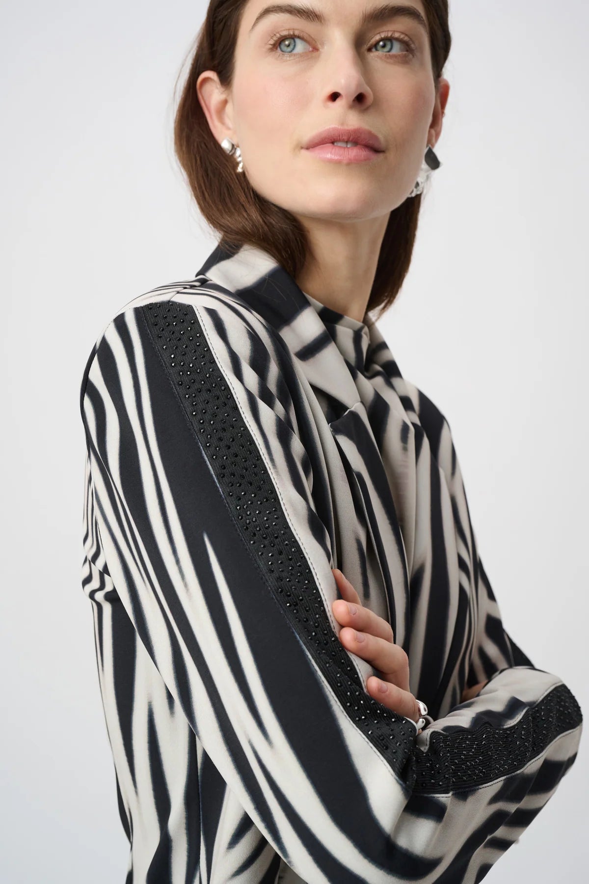 Rhinestone Trim Zebra Print Blazer