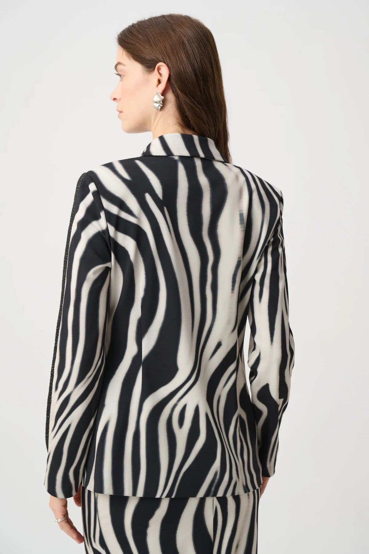 Rhinestone Trim Zebra Print Blazer