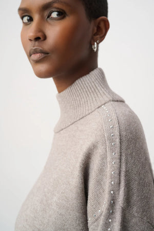 Embellished Mock-Neck Sweater