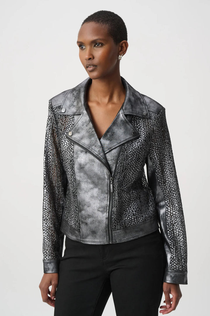 Foiled Faux Suede Moto Jacket