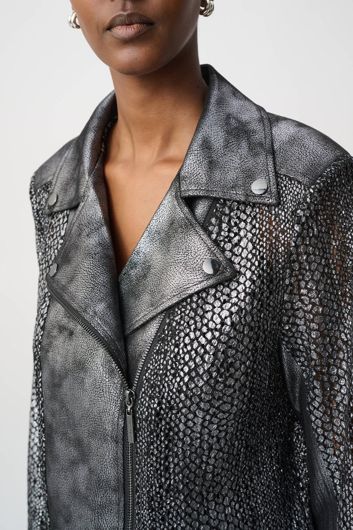 Foiled Faux Suede Moto Jacket