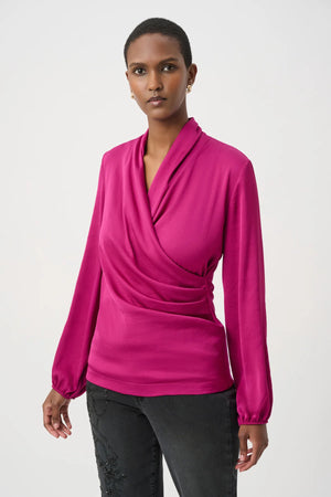 Satin Faux-Wrap Blouse