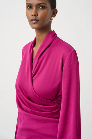 Satin Faux-Wrap Blouse