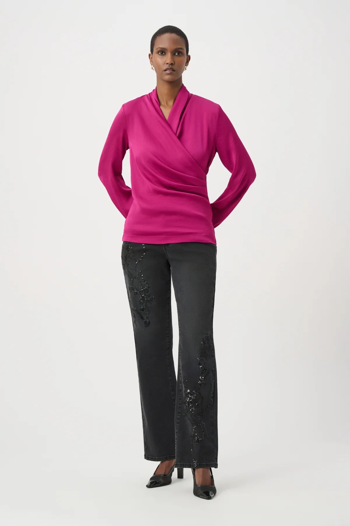Satin Faux-Wrap Blouse