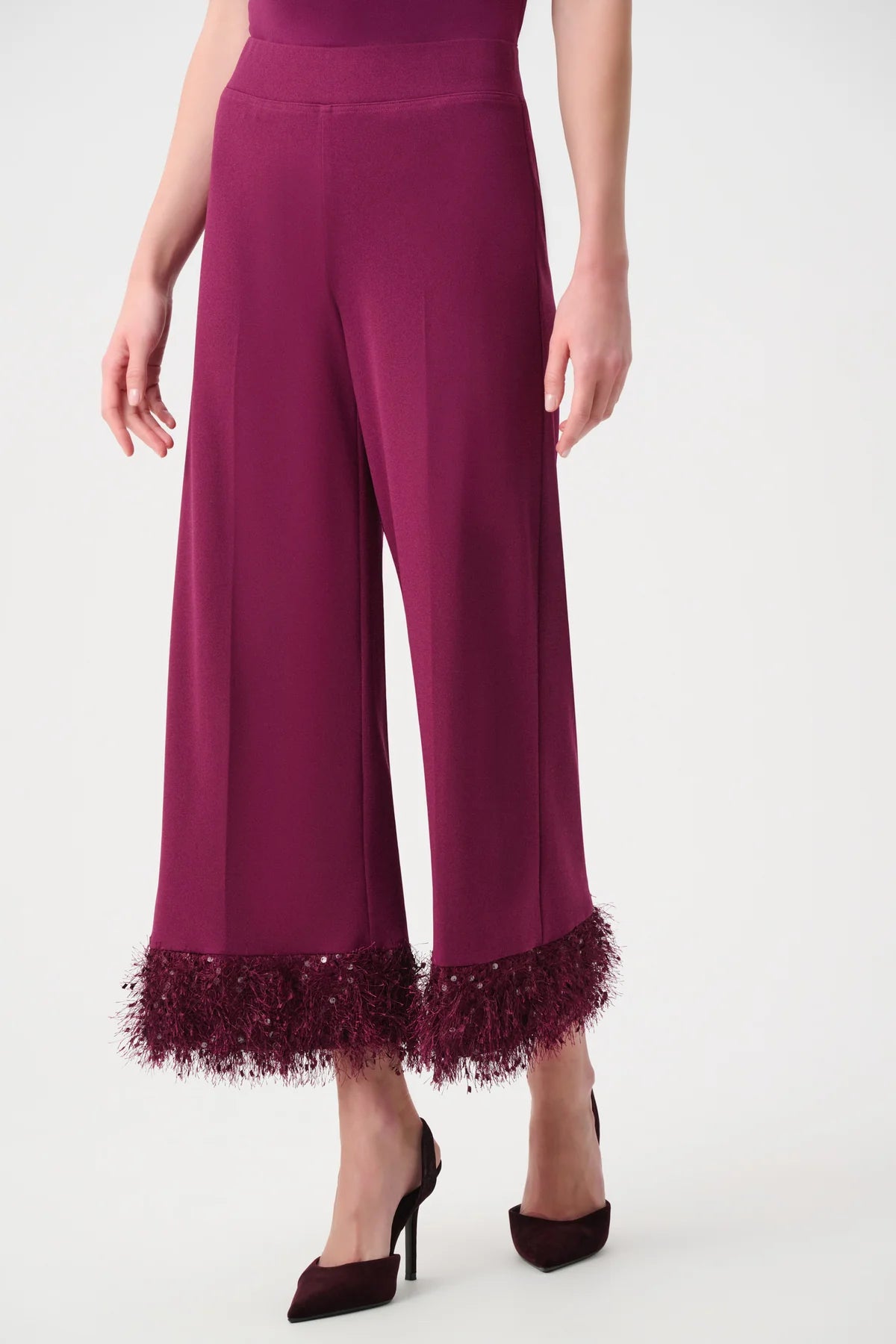 Fringe Cuff Wide-Leg Pants