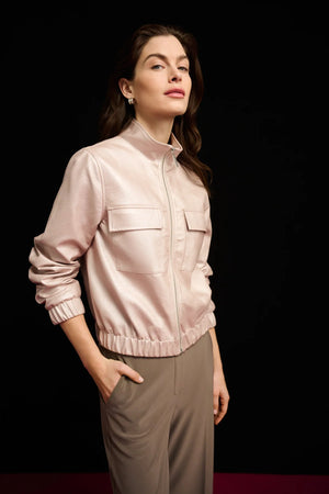 Metallic Leatherette Bomber Jacket