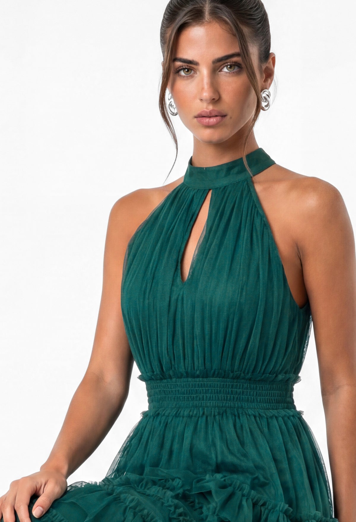 Halter Neck Tiered Tulle Maxi Dress