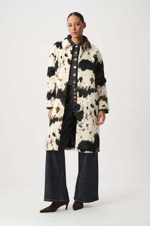 Faux Fur Cow Print Coat