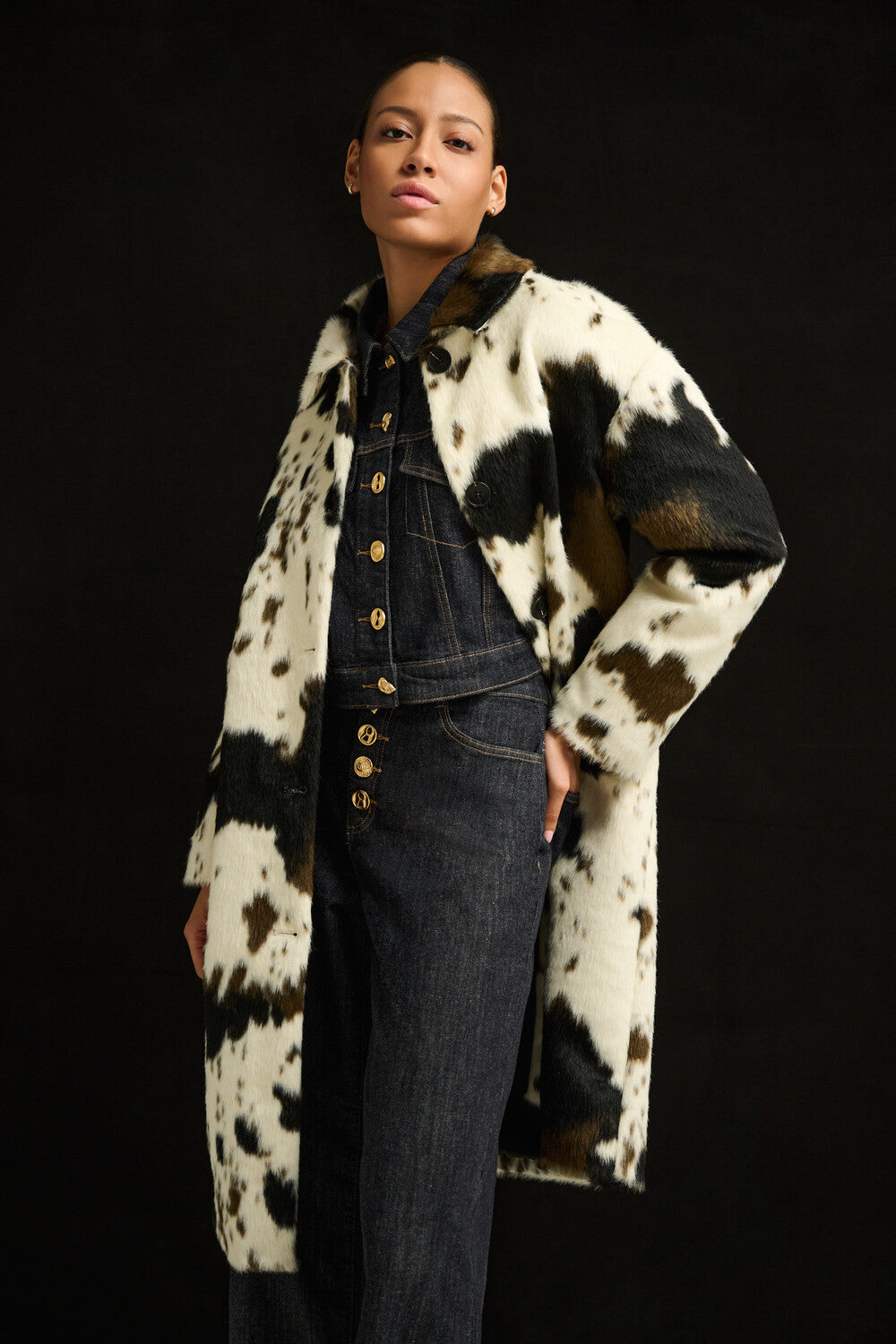 Faux Fur Cow Print Coat