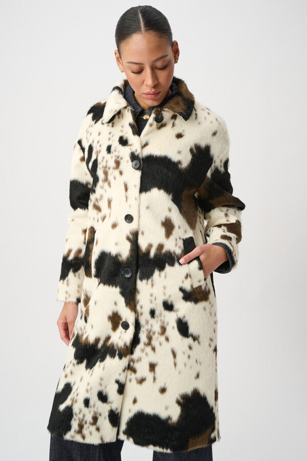 Faux Fur Cow Print Coat