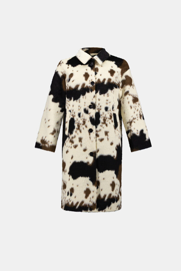 Faux Fur Cow Print Coat