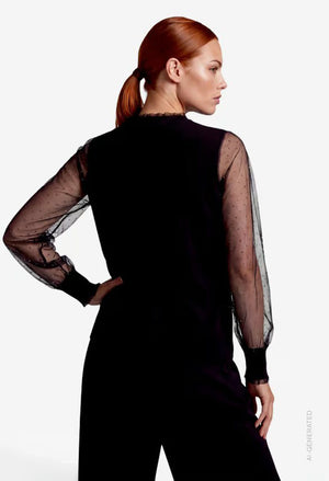 Fine Knit Sweater With Sheer Sleeves