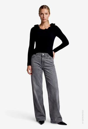 Wide Leg Jeans In Dark Grey Denim