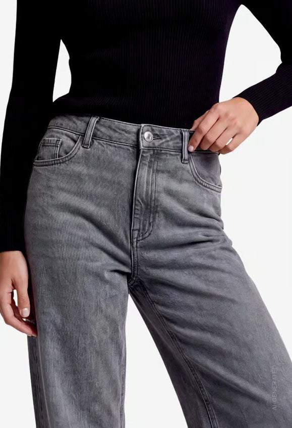 Wide Leg Jeans In Dark Grey Denim