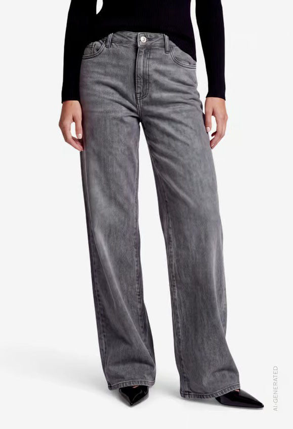 Wide Leg Jeans In Dark Grey Denim