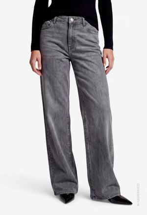 Wide Leg Jeans In Dark Grey Denim