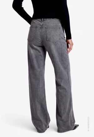 Wide Leg Jeans In Dark Grey Denim