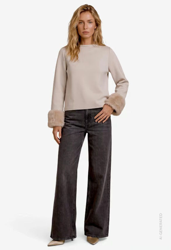 Sweatshirt With Faux Fur Cuff