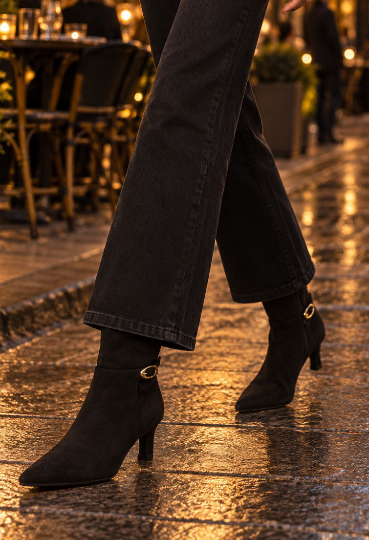 black faux suede ankle boot