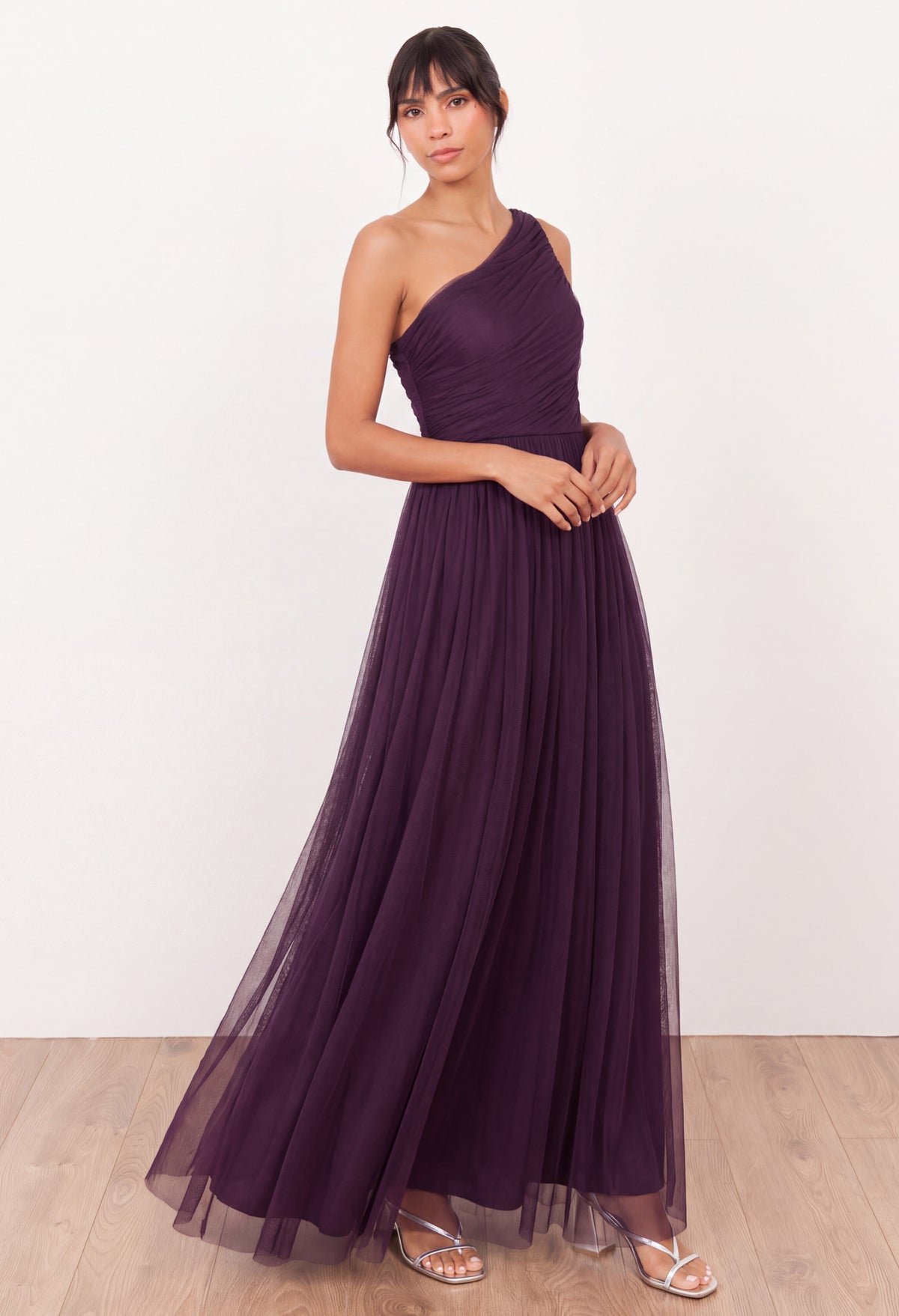 Asymmetrical Tulle Maxi Dress