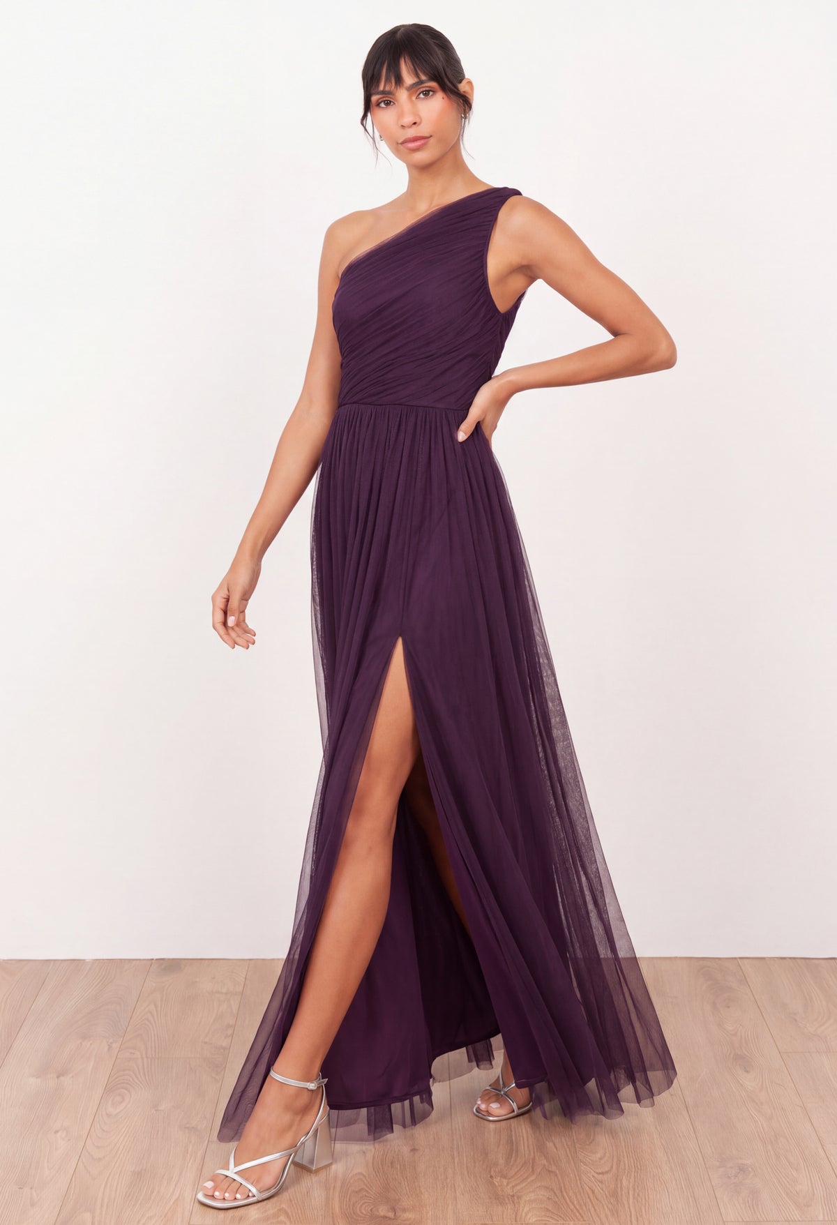 Asymmetrical Tulle Maxi Dress