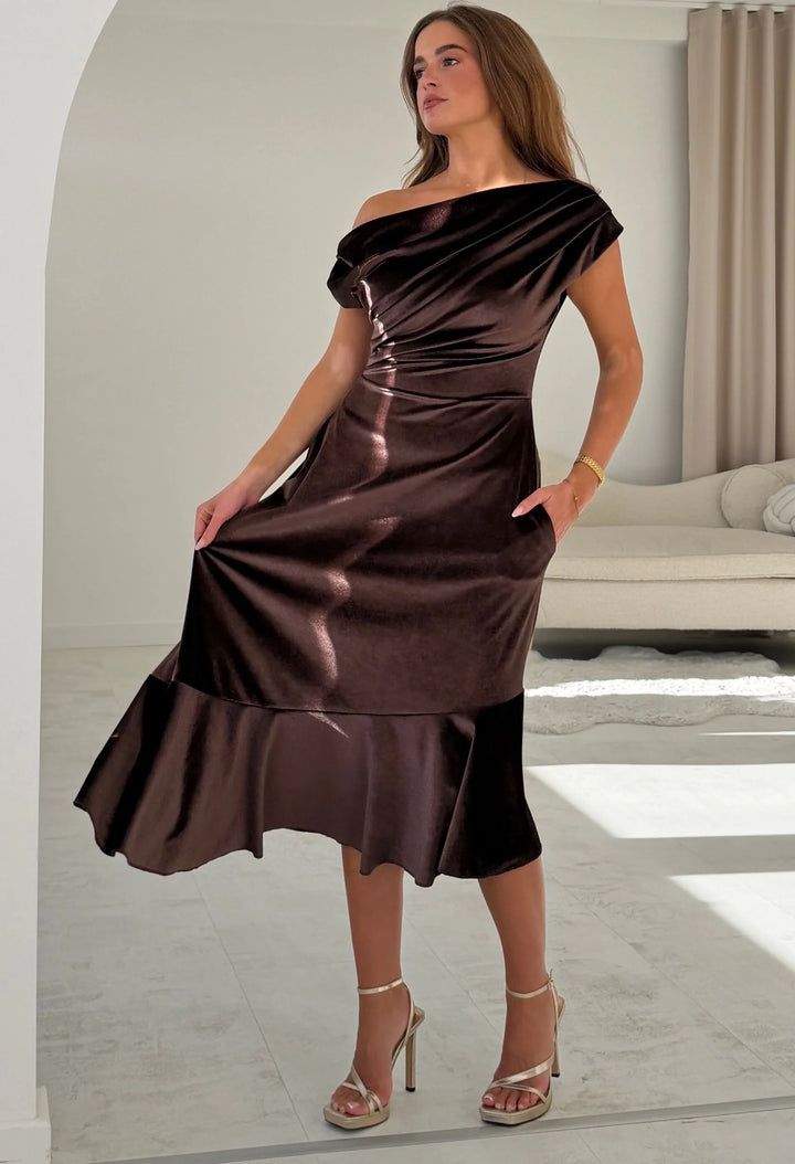 Felicity Asymmetric Frill Midi Dress