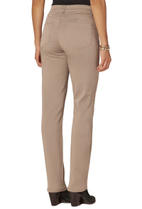 Beige pants worn by a person on a white background