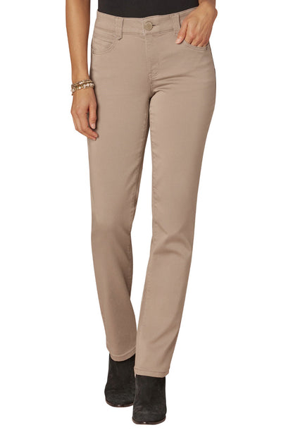 Beige pants worn by a person on a white background
