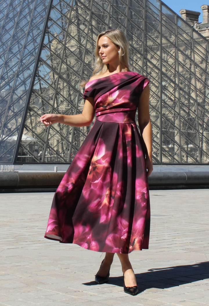 Betty Asymmetric Floral Midi Dress
