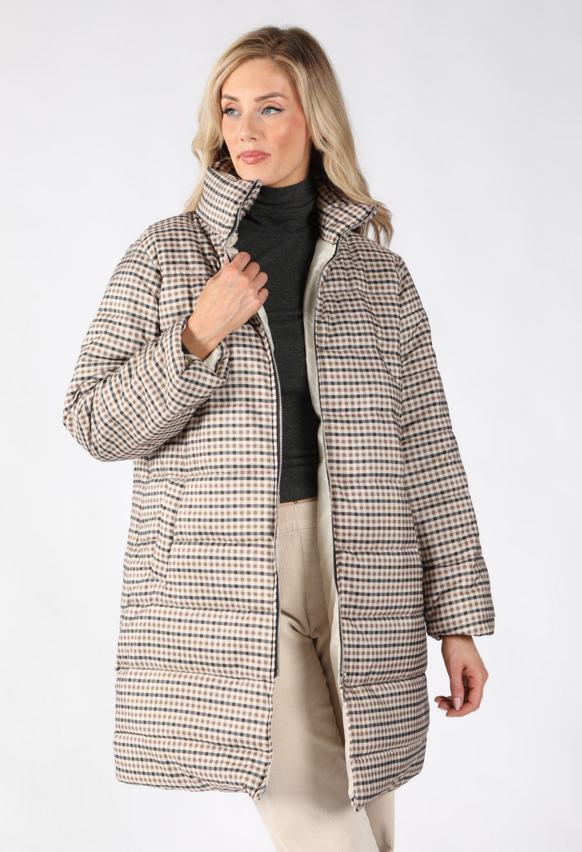 Gingham Puffer Coat