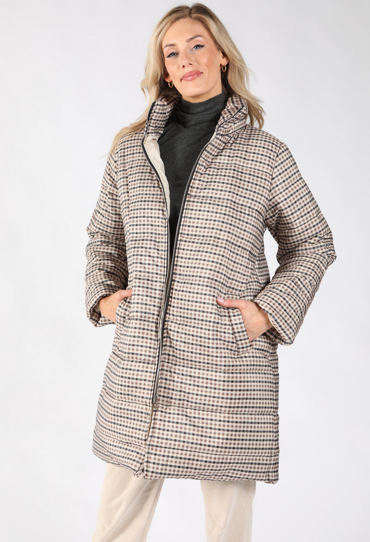 Gingham Puffer Coat