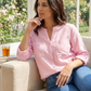 Front Pocket Linen Look Blouse